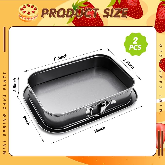 Uiifan 2 Pcs Non Stick Springform Pans Cheesecake Pan Rectangle Springform Pans Square Cake Pan with Removable Bottom for Kitchen Baking Roasting Muffin Bread Cake Brownie Bakeware(11 x 7 x 3 in)