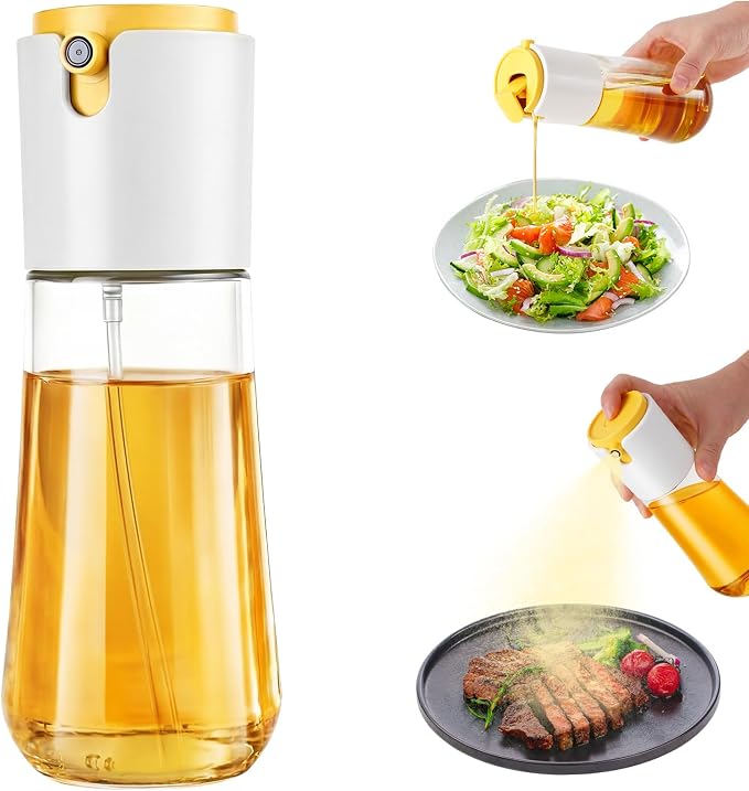 LHS Oil Sprayer for Cooking, Olive Oil Sprayer and Dispenser 2 in 1, White | 10oz/300ml, Oil Mister & Pourer, Portion Control, Food Grade, For Air Fryer, Cooking, Salad, BBQ, Frying
