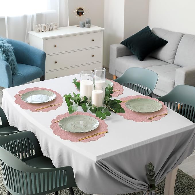60Pcs Rose Gold Glitter Paper Placemats, Disposable Scalloped Placemat | 13.5 Inch Round Sparkle Table Place Mats Decorative Paper for Baby Shower Tea Garden Party Wedding Birthday Banquet