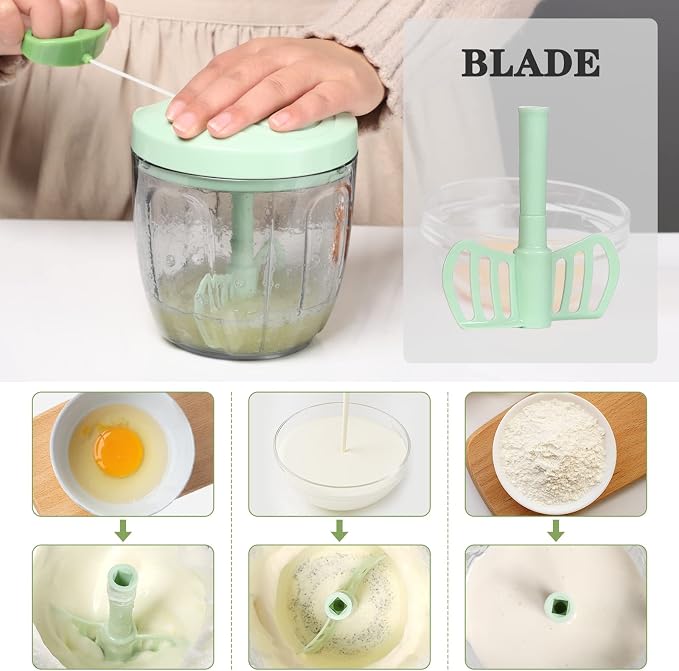 Cambom Manual Food Chopper Vegetable Cutter, Hand String Vegetable Chopper Onions Cutter for Vegetable Fruits Nuts BPA Free Food Safe Material, 900ml Green