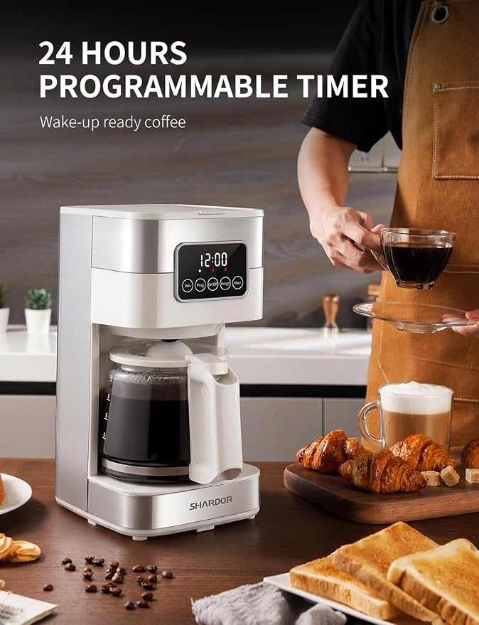 SHARDOR 10-Cup Programmable Coffee Maker, Regular & Strong Brew Drip Coffee Machine for Home and Office, Auto Shut Off, Permanent Filter (Beige)