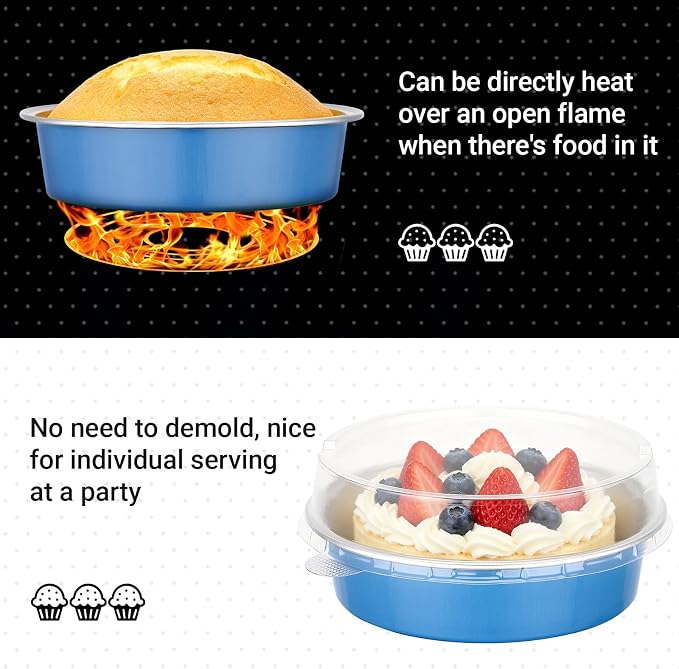Beasea Mini Tart Pans with Lids 50 Pack, 4" 7.3oz Disposable Aluminum Foil Baking Tins Cups Round Pie Container for Individual Cupcake Dessert Muffin Cheesecake Quiche - Zebra Stripes