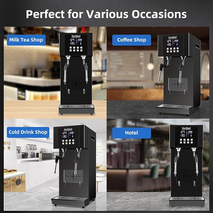 Commercial Milk Frother, 2-Wand Automatic Steam Boiling Water Machine 110V 2200W Electric Steam Milk Frothing Machine Coffee Milk Foam Machine with LED Display for Tea Coffee Shop