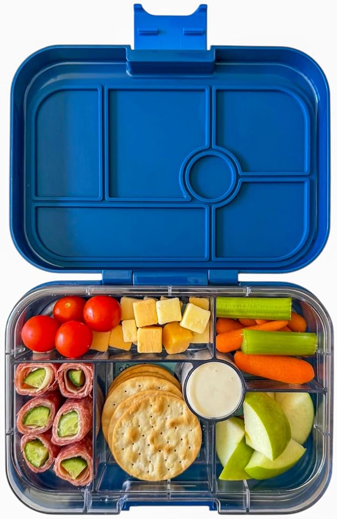 Yumbox Original Leakproof Bento Box - Ninja Blue (Funny Monsters) | Kid-friendly, 5 Compartments + Dip Well, Easy-Open Latch, Lightweight, BPA-Free