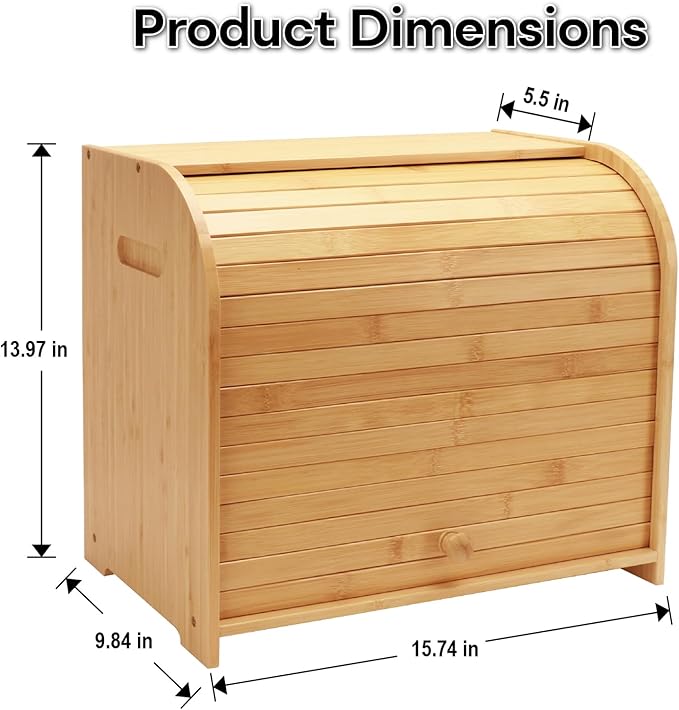 Bread Box for Kitchen Countertop, Double Layer Bamboo Bread Storage Container for Homemade Bread, Roll Top Bread Box with 3 Adjustable Height for Kitchen Counter, Natural Breadbox Organizer | 3 Adjustable Height, Large Capacity, Bamboo Bread Storage Co...