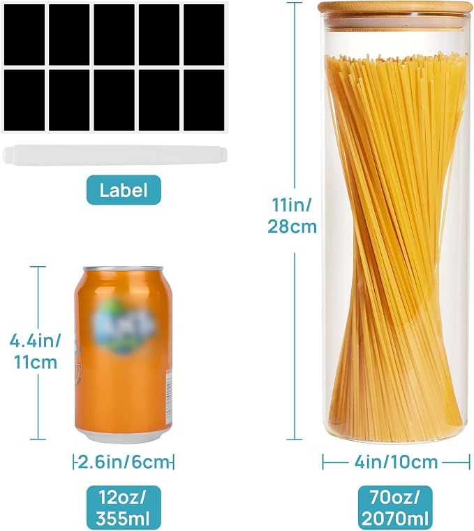 Vtopmart 70oz Glass Food Storage Jars with Airtight Bamboo Lids, 3 Pack | Large Kitchen Containers for Pasta, Nuts, Flour, Canisters Set for Cereal, Pantry Organization, BPA Free