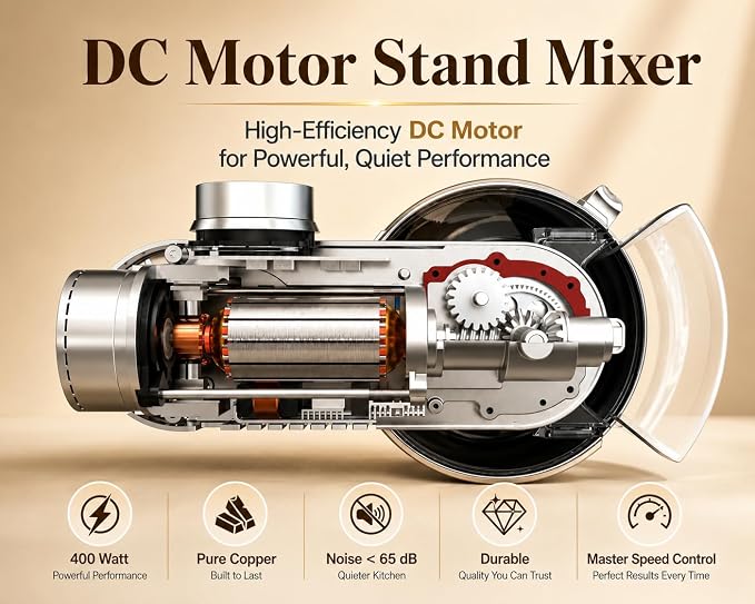 Stand Mixer Powerful DC Motor with Dual Bowl 5.3 QT, Heavy Duty Dough Mixer with 4 Stainless Steel Attachments, Multifuncational Powerhub & 8 Speed Control & Timer