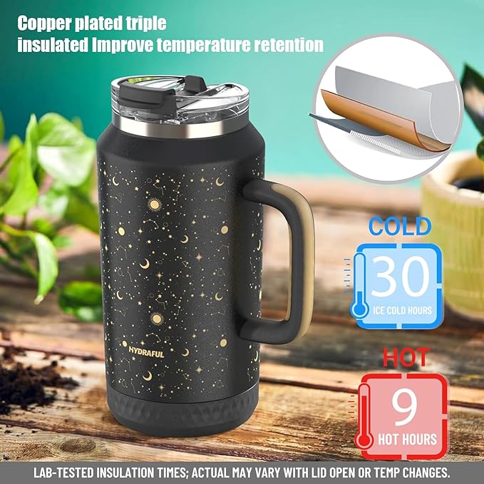 Hydraful 64 oz Tumbler with Handle and Straw - 100% Leak-Proof - Insulated Cup Reusable Stainless Steel Large Water Bottle Travel Mug for Gym, Hiking, and Camping - Gifts for Women Men Him Her