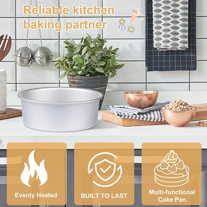 10 x 3 inch Aluminum Round Cake Pan Set of 3, Baking Pans for Layer Cakes, Heavy Duty Non-Stick, Evenly Baking Big Molds for Home Kitchen, Birthday - Tapered Sides