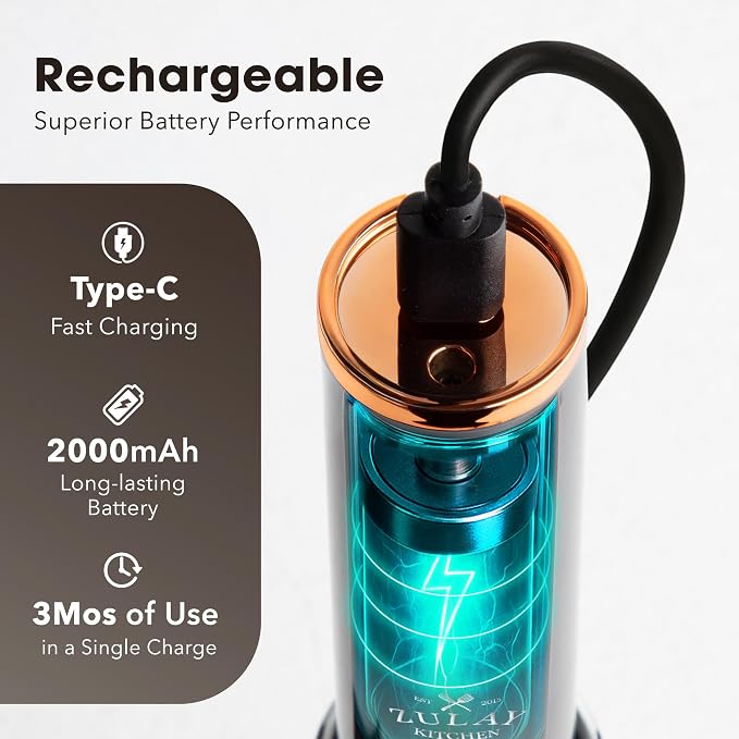 Zulay Kitchen Rechargeable Milk Frother Handheld - Frother Wand, Drink Mixer, Electric Whisk Frother, for Cappuccinos, Matcha & Protein Powder - Lux 4 Whisk 2 Speed Waterproof 2000mAh Black Copper