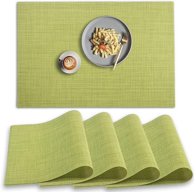 homEdge PVC Placemat, 4 PCS of Non-Slip Heat Resistant Place Mats, Washable Vinyl Placemats, Set of 4 –Green