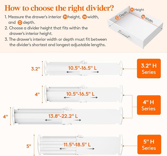 Lifewit 9 Pack 4" High Drawer Dividers, Adjustable Drawer Organizer Clothes | 10.5"-16.5" Expandable White Plastic Separators for Dresser, Kitchen, Cabinet, Nursery, Office, Socks & Underwear Storage
