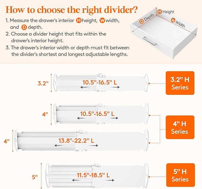 Lifewit 5" Tall Drawer Dividers, Adjustable Deep Drawer Organizer Clothes | 11.5"-18.5" Expandable Plastic Separators for Dresser, Kitchen, Cabinet, Nursery, Office, Socks & Underwear Storage, 8 Pack