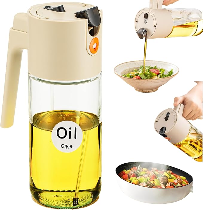 Large Advanced Olive Oil Sprayer for Cooking,2 in 1 Oil Dispenser for Kitchen Gadgets,600ml/20oz Oil Spray Bottle for Kitchen,Air Fryer,Salad,BBQ Refillable Oil SprayBottle with Fine Mist