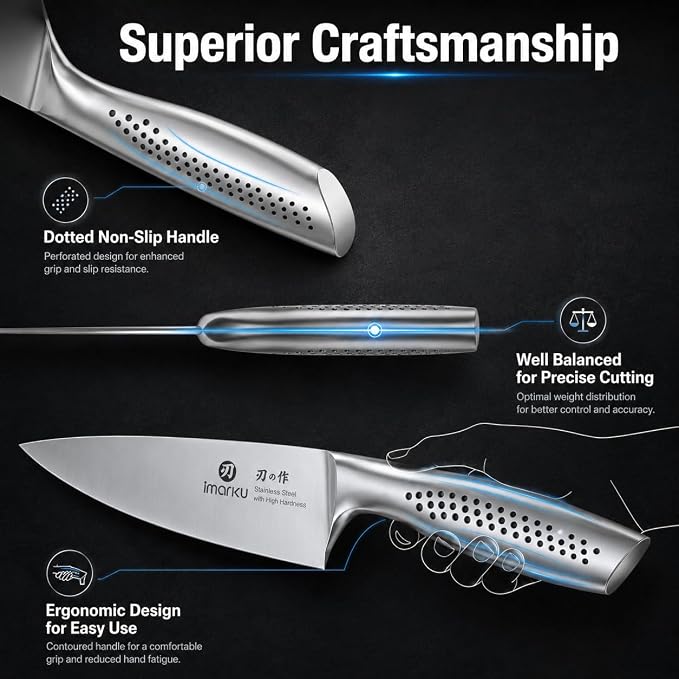 imarku 15PCS Knife Set, High Carbon Stainless Steel Blades with Sharpener | Rust-Resistant Design, Long-Lasting Sharpness, Comfortable Grip, Easy Cleaning, Durable Daily Performance, Organized Storage
