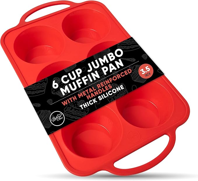 Silicone Jumbo Muffin Pan, 6 Cup Nonstick Cupcake Pan, BPA-Free | Metal Reinforced Silicone Jumbo Muffin Pans for Baking, Nonstick Silicone Cupcake Pan, Easy Release, Dishwasher Safe