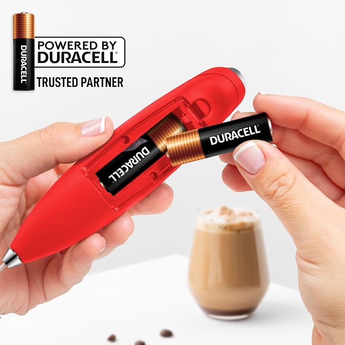 Zulay Kitchen Powerful Milk Frother Wand With Duracell Batteries - Ultra Fast Handheld Drink Mixer - Electric Whisk Foam Maker for Coffee, Lattes, Cappuccino & Matcha - Triple Whisk - Maroon Red