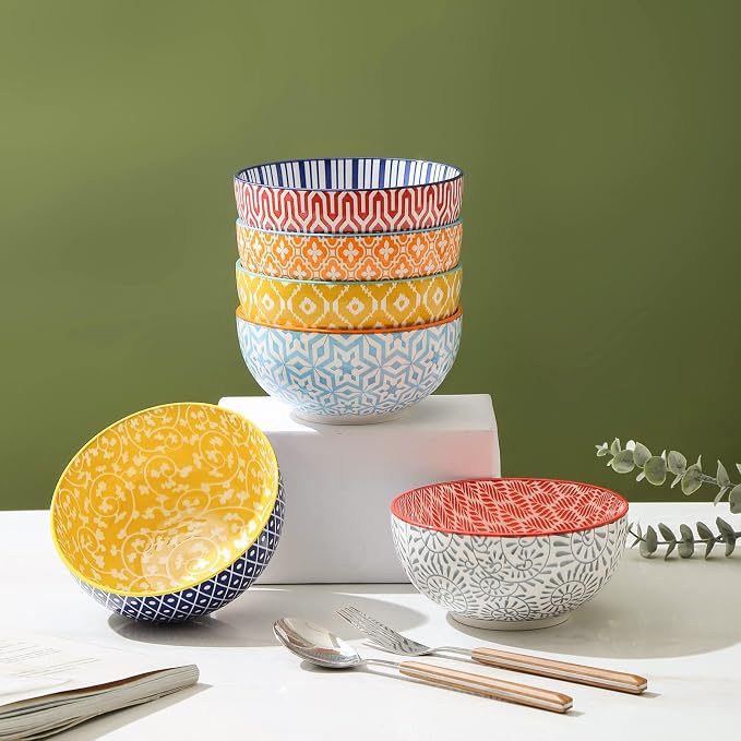 Selamica Ceramic Cereal Bowls Set of 6, 24 Oz Deep Soup Bowls for Kitchen | 5.9 Inch Dessert Bowls for Salad, Pasta, Oatmeal, Ramen, Microwave Dishwasher Safe, Assorted Colors