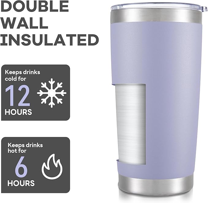 20 oz Tumbler with Lid Stainless Steel Insulated Tumblers Bulk Cups Mug | Double Wall Vacuum, Powder Coated, Keep Drinks Cold and Hot, Waterproof Lid, Fit of Car Cup Holders, Cosmic Lilac, 8 Pack