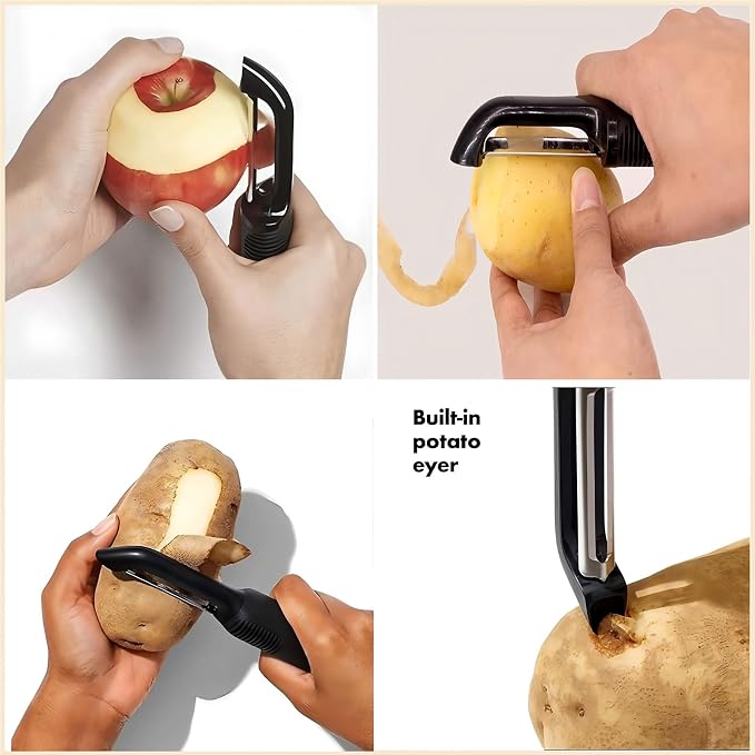 Vegetable Peeler,Non-Slip Handle,Sharp Stainless Blade for Potato | Multifunctional Peeler,Built-in Potato Eye Remover, Zero Snag, Ergonomic Grip,Plastic Blade Guard for Fruit Pumpkin (Black)