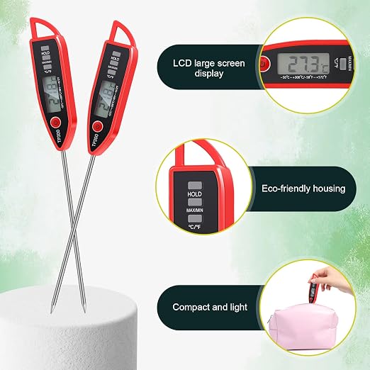 12 Set Digital Food Thermometer Long Probe Instant,Red | Waterproof for Water, Liquid, Candle and Cooking Meat Thermometer Read for Kitchen BBQ Grill Candy