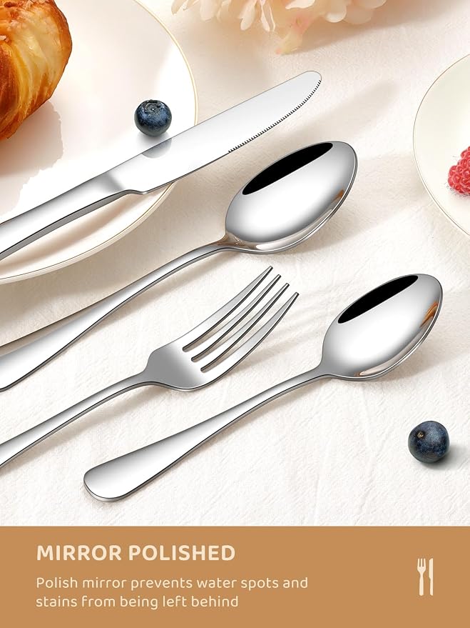 45 Piece Silverware Set for 8 with Serving Utensil Set, Food-Grade Stainless Steel Flatware Set Include Forks Spoons Knives, Dishwasher Safe for Home Hotel Restaurant Wedding, Mirror Polished