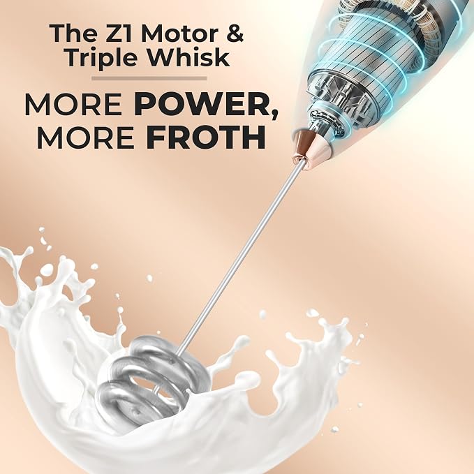 Zulay Kitchen Powerful Milk Frother Wand With Duracell Batteries - Ultra Fast Handheld Drink Mixer - Electric Whisk Foam Maker for Coffee, Lattes, Cappuccino & Matcha - Triple Whisk - Peach Radiance