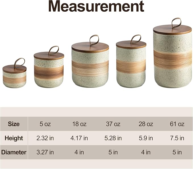 Miamolo Ceramic Jar with Lid, Small Coffee Canister for Ground Coffee | Beige & 5 fl.oz | Coffee Container for Spice Sugar Tea| Kitchen Food Storage for Countertop, Decorative Jar Housewarming Gift