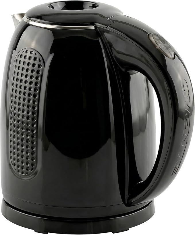 OVENTE 1.7L Double Wall Electric Tea Kettle, 1100W Power, Black KD64B | Water Boiler with Cool-Touch Exterior, Stainless Steel Interior, Auto Shut-Off, Boil-Dry Protection & Locking Lid, Easy Clean