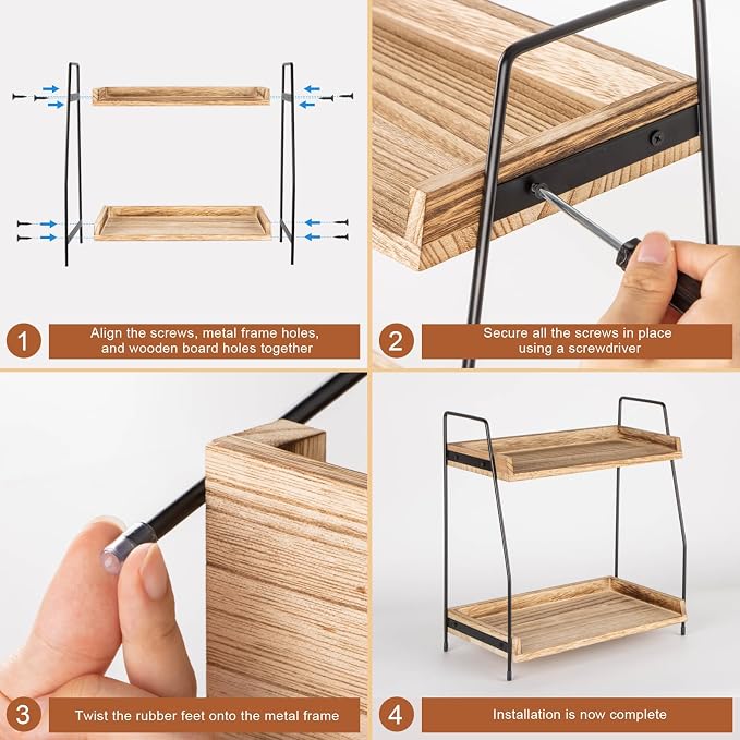 ANBOXIT Countertop Coffee Station Organizer, 2 Tier Wooden Shelf | for Coffee Bar Accessories, Condiment Storage Caddy for Kitchen, Home, Office - Brown