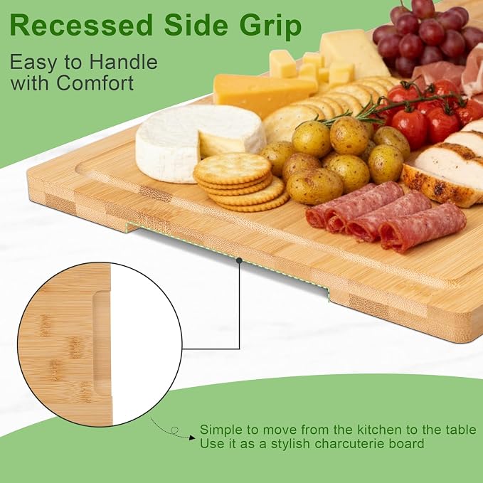 Bamboo Cutting Board, Wood Chopping Board with Juice Groove and Handle, 12×9 Inch Lightweight Kitchen Cutting Board for Fruit, Vegetables, Bread, Cheese, Snacks, Meat, BBQ, and Serving