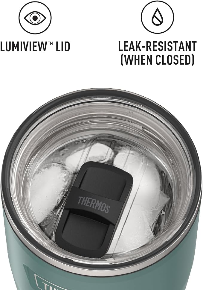 THERMOS Icon Series 24oz Stainless Steel Tumbler with Slide Lock Lid, Leakproof, Fits Cupholder, Dishwasher Safe, Griptec™ Non‑Slip Base, Keeps Drinks Hot 6 Hrs/Cold 22 Hrs, Spruce