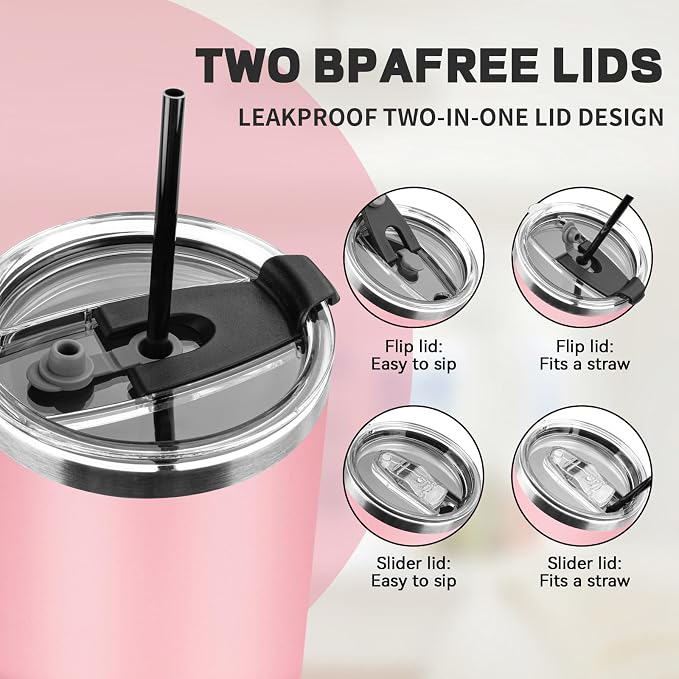 30 oz Tumbler with Lids and Straws, Stainless Steel Insulated Coffee Tumbler, Double Wall Vacuum Insulated Travel Mug Cup, Leakproof Thermal Coffee Cup for Hot and Cold Drinks (Light Pink)