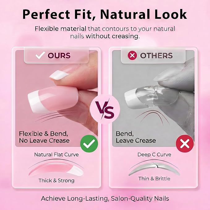 240pc Short French Tip Press on Nails Square Fake Nails with Glue Tabs | Short Nails Press ons Square Glue on Nails Pink Acrylic Nails Stick False Nail Artificial Fingernail for Women Girls