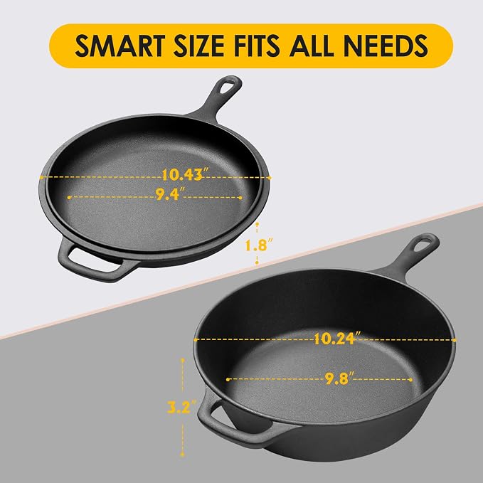 EDGING CASTING 2-in-1 Pre-Seasoned Cast Iron Dutch Oven Pot with Skillet Lid Set, 10" Skillet 3QT Pot for Cooking, Baking, Frying and Camping