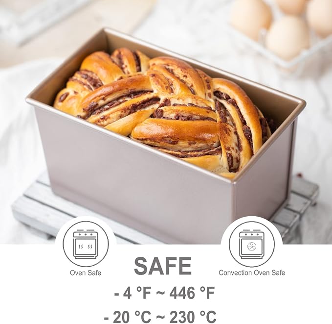 CHEFMADE Pullman Loaf Pan with Lid, 1Lb Dough Capacity Non-Stick Rectangle Flat Toast Box for Oven Baking 4" x 7.7"x 4.3"(Champagne Gold)