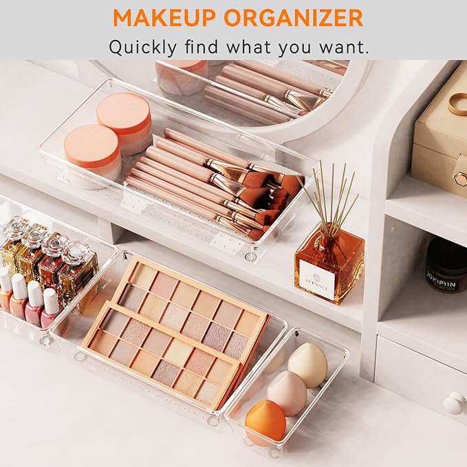 30 Pack Large Clear Plastic Drawer Organizer Bins - Acrylic Kitchen Drawer Organization and Storage Dividers for Utensils Gadgets, Office Bathroom and Vanity Organizer for Makeup Accessoires