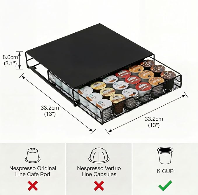Deco Brothers K-Cup Holder Drawer for 36 Coffee Pods Storage, Black