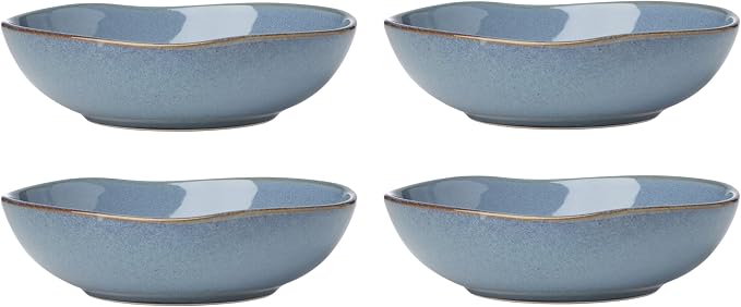 Oneida Organic Shades Blue Stoneware Pasta Bowl Set for 4, 34.5oz | dishwasher safe, microwave safe | kitchen and dining essential | 34.5oz, salad bowls, gift for women