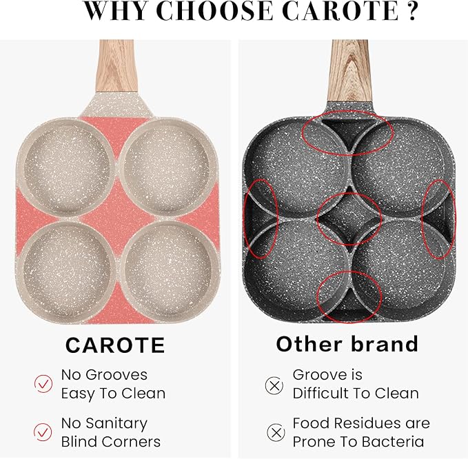 CAROTE 4-Cup Nonstick Granite Egg Pan, Cream White | Kitchen Non-Toxic PFOA Free Cookware for Breakfast, Suitable for Gas Stove & Induction, Easy to Clean