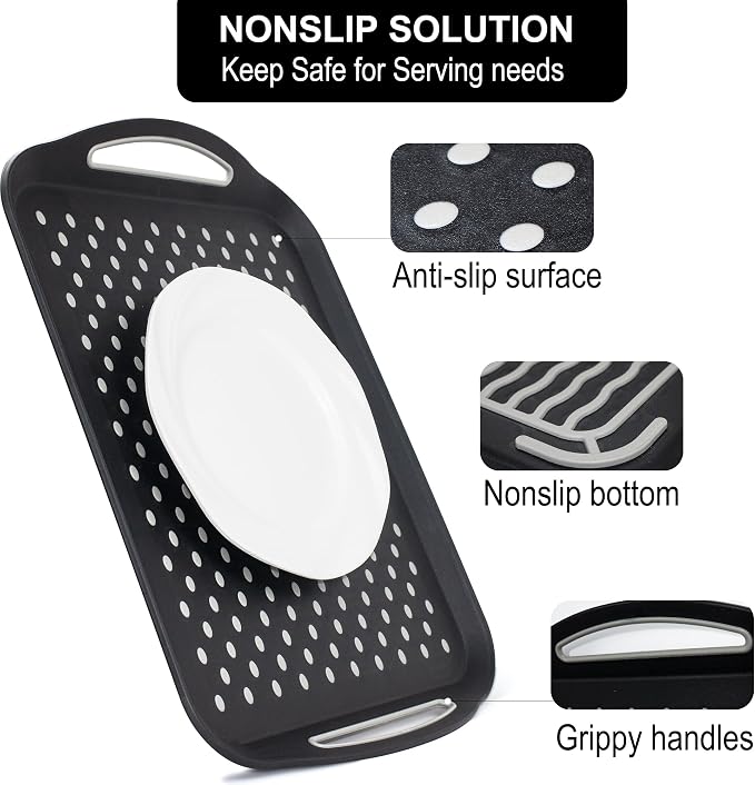 Large Anti-Slip Serving Tray with Handles, 17.8" x 12.5", White | Dual Rubber Grippy Lap Food Trays for Eating, Dinning, Breakfast, on Couch/TV, Set of 2