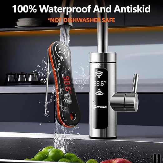 Paysean Meat Thermometer Digital Instant Read IP67 Waterproof for Cooking | Accurate Temperature Auto Rotating Backlit Display Ease Of Use for Grilling, BBQ, Candy