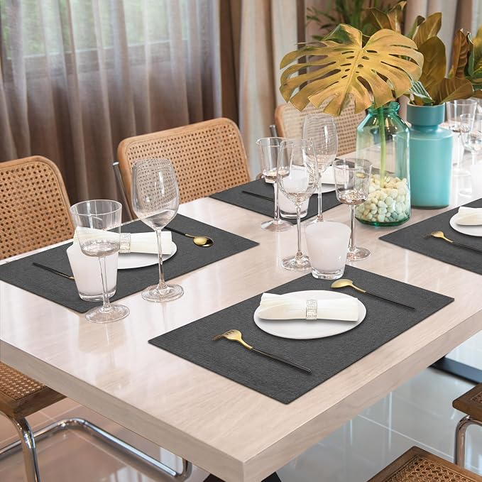 Cloth Placemats Set of 4, Cotton Linen Blend Place Mats, Dark Gray | Machine Washable, Double Layered, Heat Resistant, Fabric Dining Table Mats for Kitchen, Indoor & Outdoor, 13" x 19"