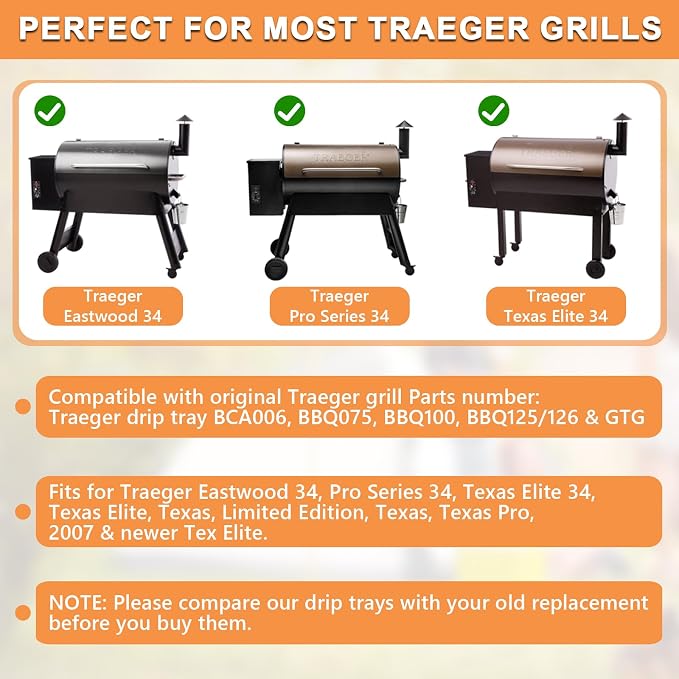 BCA006 Upgraded Drip Tray for Traeger Drip Pan Grill Replacement Parts Pro Series 34 Accessories, Eastwood 34, Texas Elite 34, Texas Elite, Limited Edition, Texas Pro, BBQ075, BBQ100, BBQ125/126 & GTG
