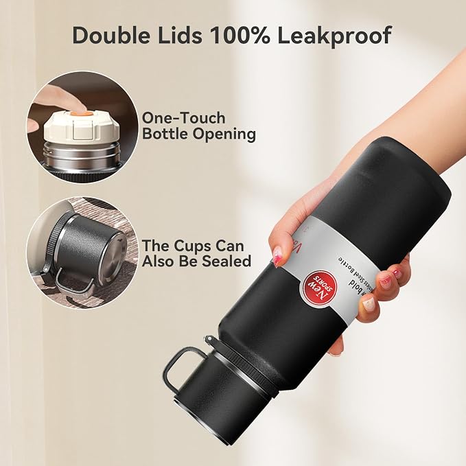 Stainless Steel Insulated Tea Infuser Bottle, Vacuum Insulated Water Bottle, Tea Tumbler with Separate Tea Compartment, 24-Hrs Insulation Commute Travel (Black,32oz/1000ml)