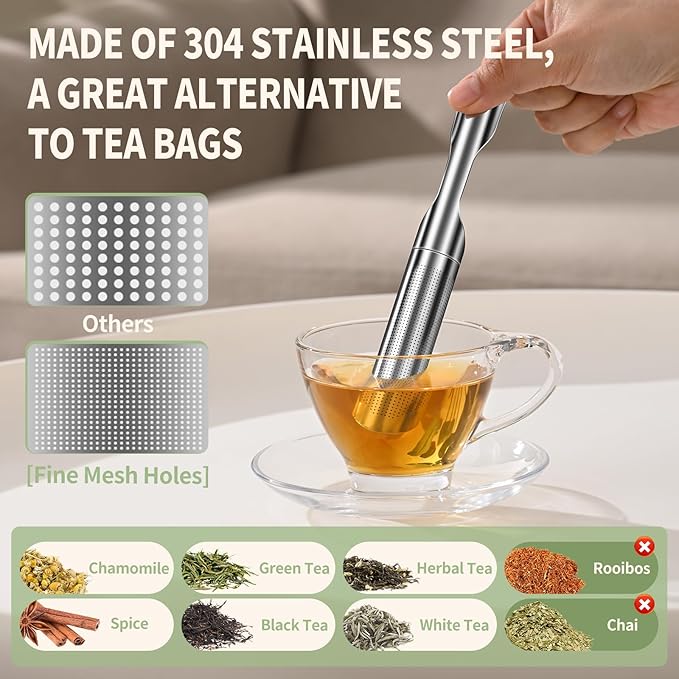 Tea Infuser for Loose Leaf Tea, ASWETMEL 2-in-1 Tea Scoop Infuser Fine Mesh Tea Strainers for Loose Tea Single Cup, 304 Stainless Steel Loose Leaf Tea Steeper, 1Pc