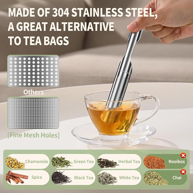 2pcs Tea Infuser for Loose Leaf Tea, ASWETMEL 2-in-1 Tea Scoop Infuser Tea Strainers for Loose Tea, 304 Stainless Steel Loose Leaf Steeper, Tea Ball Filter