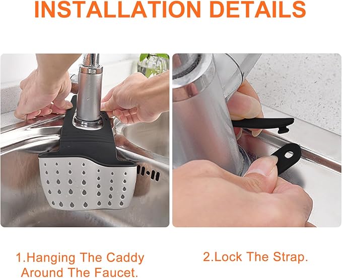 Kitchen Sink Caddy Sponge Holder for Kitchen Sink Accessories Organizer Dish Sponge Holder Ajustable Strap Faucet with Drain Holes for Drying (2 pcs Beige)