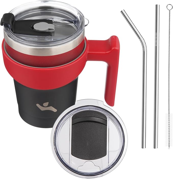 Konokyo 10 oz Tumbler with Handle and Straw, Insulated Travel Mug | Mystic Moon; BPA-free, leak-proof tumbler with 2 lids, 2 straws, cup holder fit for coffee, office, travel & daily use