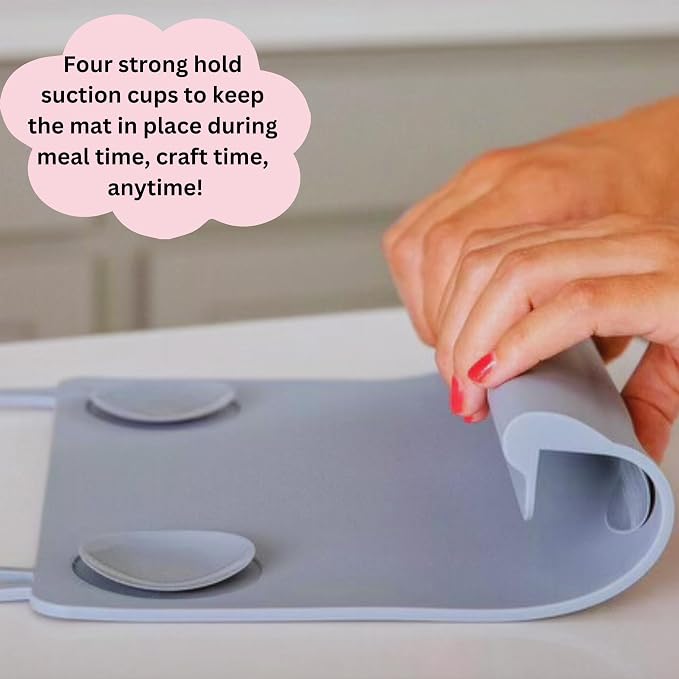 Silicone Suction Placemat | Teething Edge Bumper/Spill Stopper | Dishwasher Safe, Travel Ready, Fits Highchairs | Suction Cup Activity Mat for Babies & Toddlers | BPA Free (Ballet Pink)
